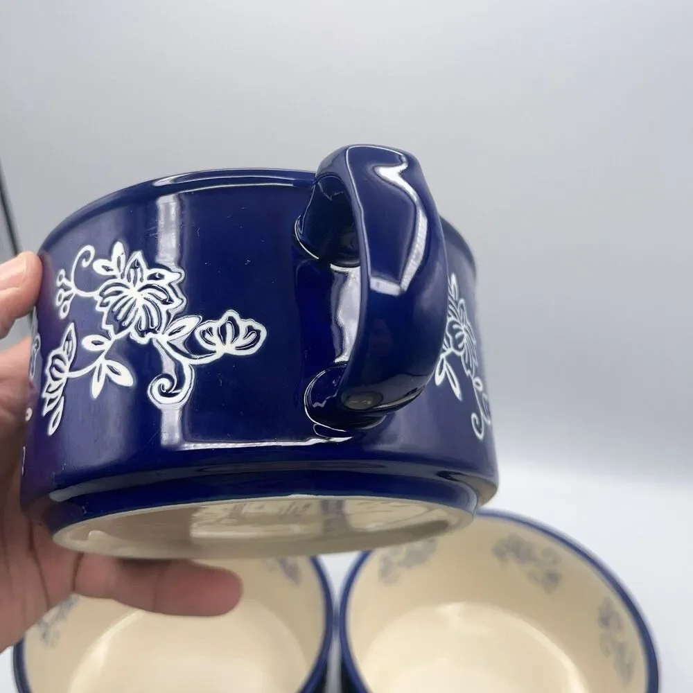 4 Temp-tations By Tara Blue Floral Lace Soup Mug Handle PPP-SQ-166987